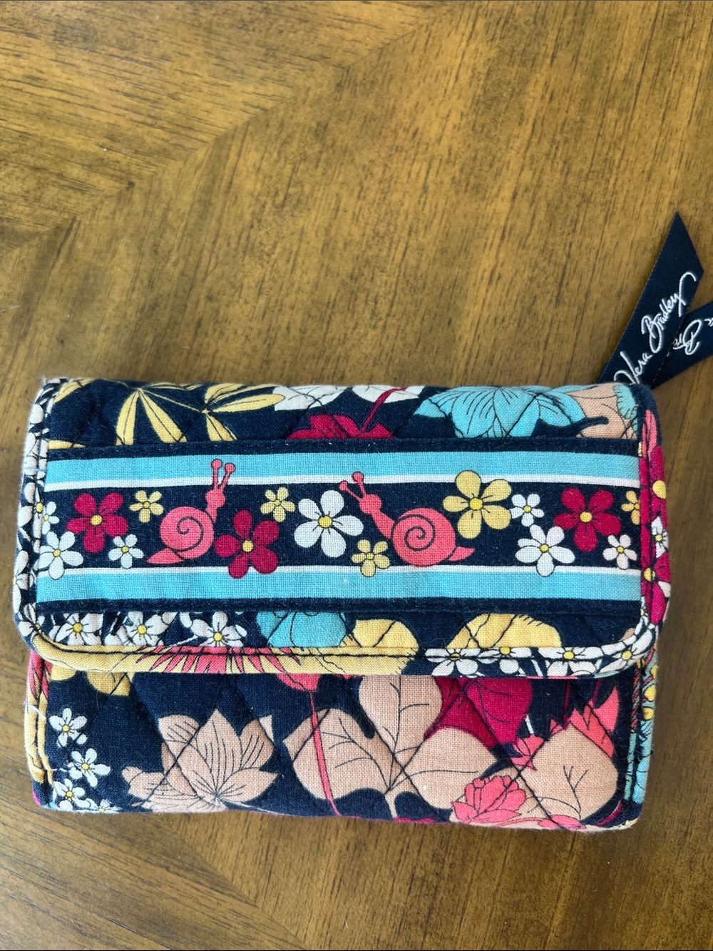 Floral Quilted Fold-Over Wallet in Navy and Pink